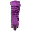 Kids Mid Calf Boots Double Buckle Zip Close High Heel Shoes Gray Purple