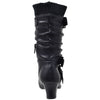 Kids Knee High Boots Ruched Faux Leather Strappy  Buckle Low Heel Shoes Black