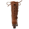 Kids Knee High Boots Corset Lace Up Back Buckle Strap Low Heel Shoes Brown