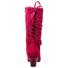 Kids Knee High Boots Corset Lace Up Back Buckle Strap Low Heel Shoes Fuchsia