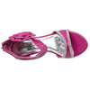 Kids Dress Sandals Flower Rosette Rhinestones Adjustable Ankle Strap Pink