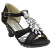 Kids Dress Sandals Petal Gemstone Embellishments High Heel Shoes Black