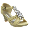 Kids Dress Sandals Petal Gemstone Embellishments High Heel Shoes Gold