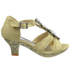 Kids Dress Sandals Petal Gemstone Embellishments High Heel Shoes Gold