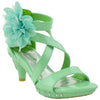 Kids Dress Sandals Rhinestone Bow Accent Strappy Flower High Heel Green