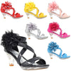 Kids Dress Sandals Strappy Rhinestone Flower Clear High Heel Shoes Fuchsia