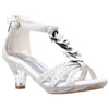 Kids Dress Sandals T-Strap Flower Glitter Rhinestone Clear High Heels White