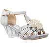 Toddler Youth Girls T-Strap  Rhinestone Beaded Clear Wedge Sandals Kids