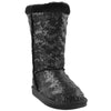 Kids Mid Calf Boots Sequin Pull On Winter Fur Inner Lining black