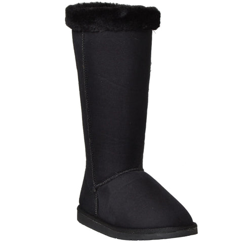 Womens Fur Cuff Mid Calf Boots Black
