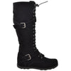 Womens Knee High Boots Lace Up Combat Buckle Straps Shoes black