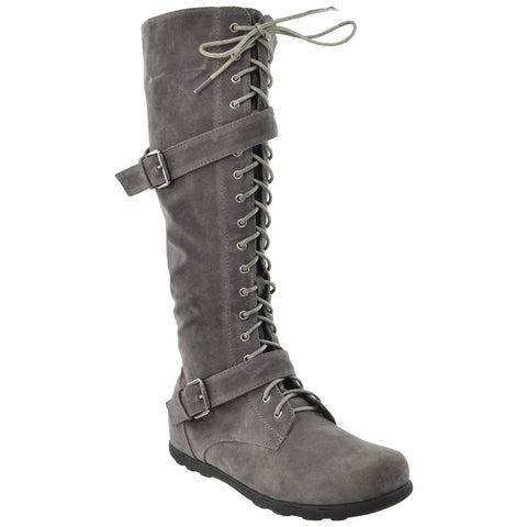 Womens Lace Up Knee High Boots Gray