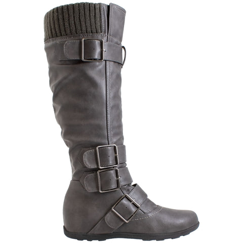 Women's Adjustable Buckle Straps Slouch Knee High Boots