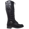 Womens Knee High Boots Combat Lace Up Buckle Block Heel Shoes Black