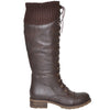Womens Knee High Boots Knitted Calf and Lace Up Zipper Closure Comfort Shoes Brown
