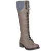 Womens Knee High Boots Knitted Calf and Lace Up Zipper Closure Comfort Shoes Gray