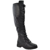 Womens Knee High Boots Faux Leather Lace Up Combat Shoes Black