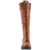Combat Knee High  Boots Lace Up Chunky Heel Knitted Cuff Camel Tan Leather