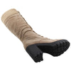 Combat Knee High  Boots Lace Up Chunky Heel Knitted Cuff Camel Suede