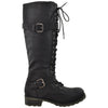 Womens Knee High Lace Up Western Boots Black
