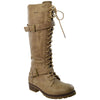 Womens Knee High Lace Up Western Boots Taupe