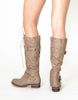 Womens Knee High Lace Up Western Boots Taupe