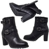 Womens Ankle Boots Gold Buckle Strap  Block Heel Booties Black