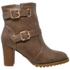 Womens Ankle Boots Gold Buckle Strap  Block Heel Booties Taupe