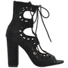Womens Ankle Boots Lace Up Ghillie High Heel Shoes black