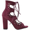 Womens Ankle Boots Lace Up Ghillie High Heel Shoes WINE
