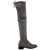 Womens Knee High Boots Lace Up Block Heel  Over the Knee Riding Boots Gray