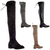 Womens Knee High Boots Lace Up Block Heel  Over the Knee Riding Boots Taupe