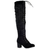 Womens Knee High Boots Chunky Block Heel Retro Lace Up Western Shoes Black