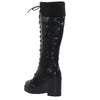 Combat Knee High  Boots Lace Up Chunky Heel Knitted Cuff Camel  Black Leather