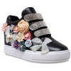 Womens Platform Shoes Rhinestone Pearl Flower Accent Hidden Wedge Sneakers Black