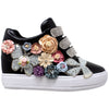 Womens Platform Shoes Rhinestone Pearl Flower Accent Hidden Wedge Sneakers Black