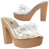 Womens Platform Sandals Jewel Crystal Accent Slip On High Heel Shoes Gold