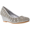 Womens Dress Shoes Slip On Wedge Pumps Rhinestone Jewel Shoes Silver