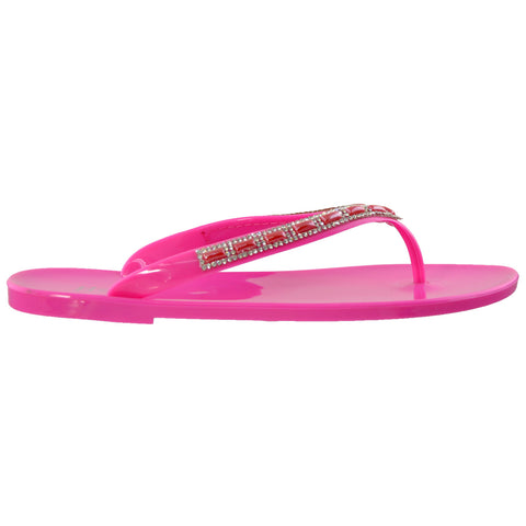 Womens Rhinestone Flip Flop Sandals Pink