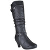 Womens Knee High Boots Buckle Accent High Heel Shoes Black
