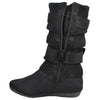 Kids Mid Calf Boots Knitted Calf and Buckle Accent Casual Shoes black