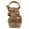 Womens Platform Sandals Strappy Buckle Accent Platform Wedge Shoes Taupe
