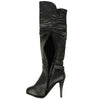 Womens Knee High Boots Crocodile Print and Buckles Zipper Closure black