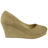 Womens Platform Shoes Slip On Suede Casual Dress Wedges Nude