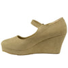 Womens Platform Shoes Casual Suede Closed Toe Mary Jane Wedges Nude