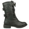 Womens Mid Calf Boots Buckles Zippers Side Zipper Closure black