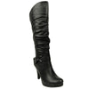 Womens Knee High Boots Ruched Lace Up Back Casual Comfort Shoes black