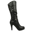 Womens Knee High Boots Ruched Lace Up Back Casual Comfort Shoes black