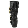 Kids Mid Calf Boots Gold Stacked Buckle Accent Casual Shoes Black