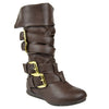 Kids Mid Calf Boots Gold Stacked Buckle Accent Casual Shoes Brown